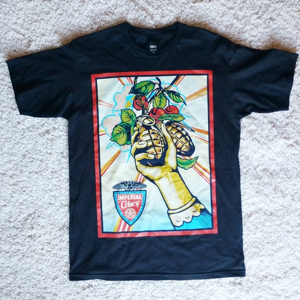 Men's Black Graphic Tee - Hand & Grenade Artwork